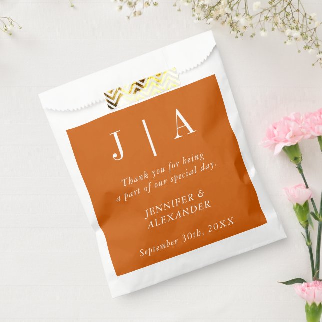 Sacolinha Monograma Simples do Nome do Casal Laranja Queimad (Selado)