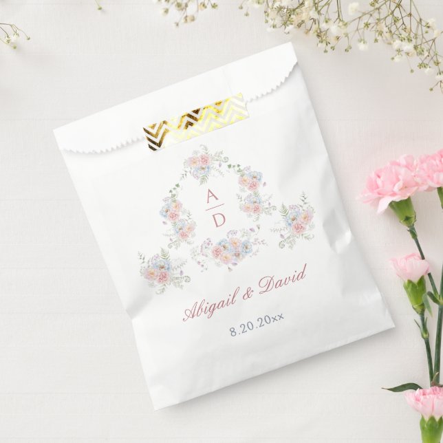 Sacolinha Monogramas de casamentos de pastel Peonies (Selado)