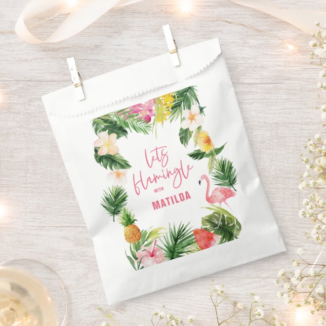 Sacolinha na moda de flamingo, amarelo-rosa, tropical (Cortado)