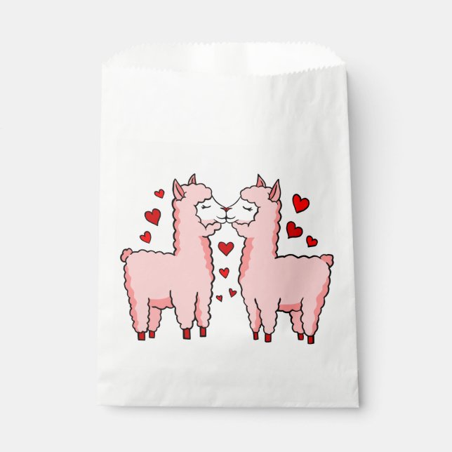 Sacolinha namorados cor-de-rosa alpacas corações vermelhos (Frente)