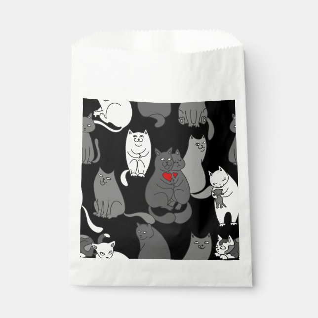 Sacolinha namorados gatos coração branco preto (Frente)