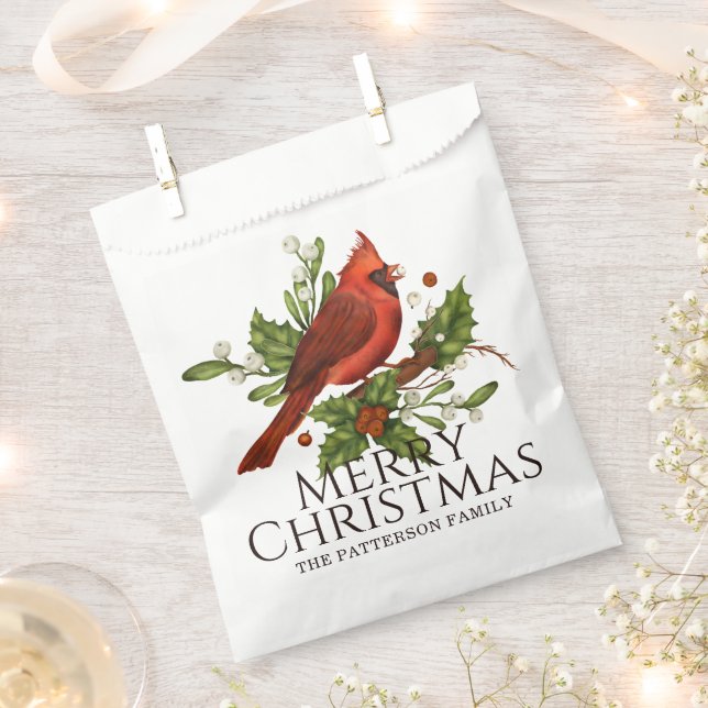 Sacolinha Natal Personalizado com Cardinal Vermelho e Azevin (Cortado)