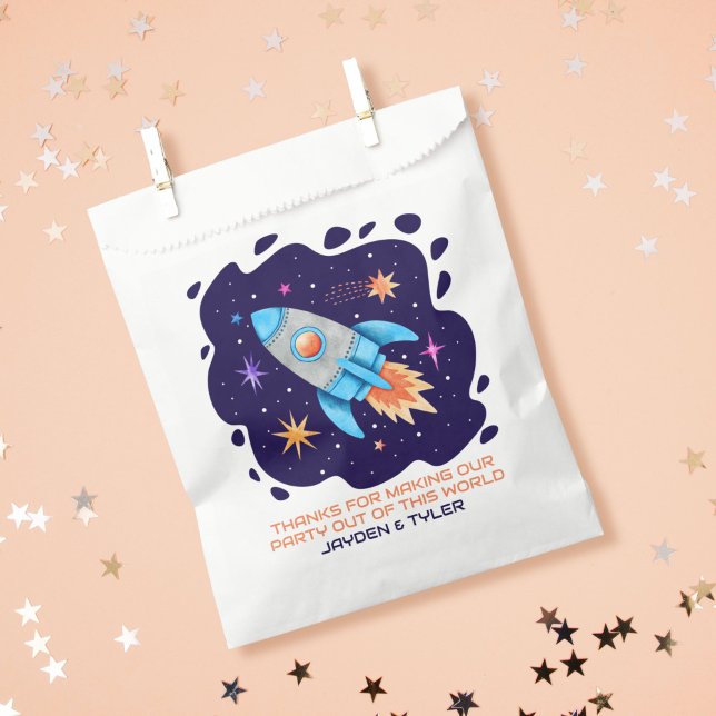 Sacolinha Navio-foguete com Galáxia Espacial Exterior de Est (Rocket Ship with Stars Outer Space Galaxy Favor Bag)
