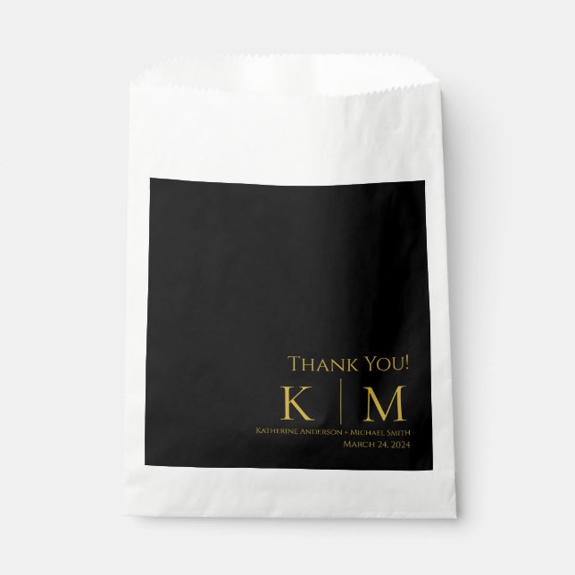 Sacolinha Negra e Dourada Casamento Obrigado. (Frente)