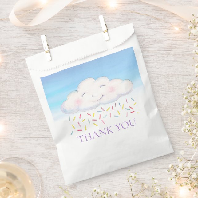 Sacolinha Neném nuvem borrifando obrigado azul de aquarela (Cortado)