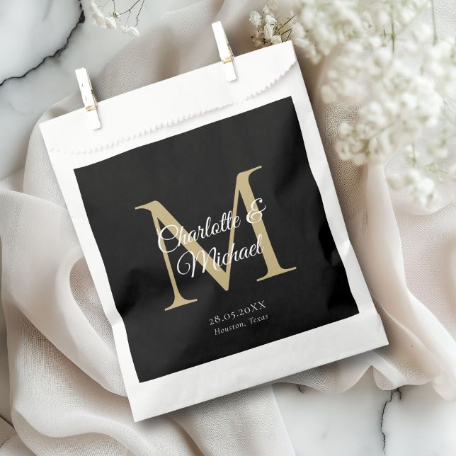 Sacolinha Noiva com Monograma (Monogram, Classic, Elegant, Wedding Favor Bag with your names and date.)