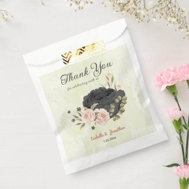 Sacolinha noivas flores rosa blush preto (Selado)