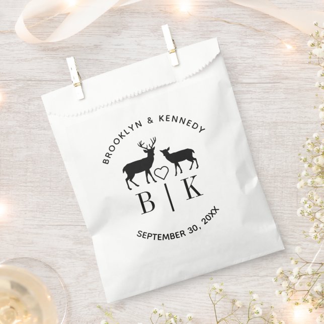 Sacolinha Nome do Casal Monograma de Cervo Casamento Rústico (Cortado)