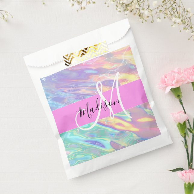 Sacolinha Nome do Monograma Iridescente Holográfico Rosa Gir (Selado)