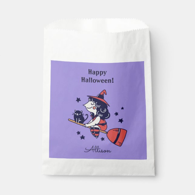Sacolinha Nome personalizado da bruxa-branca Halloween favor (Frente)