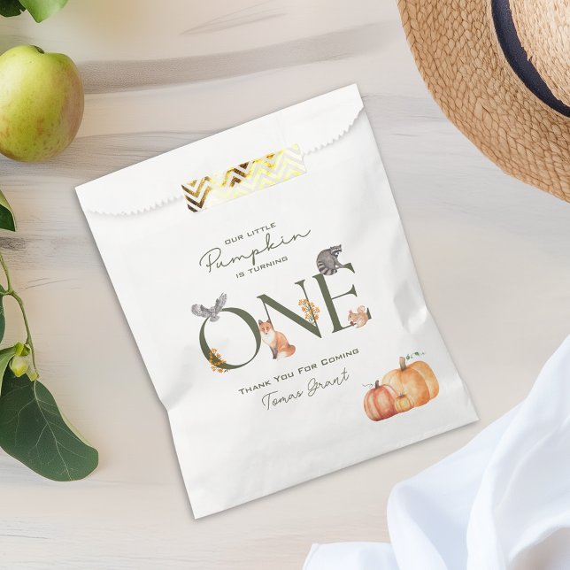 Sacolinha Nossos Pequenos Animais De Papoila No Primeiro Ani (Our Little Pumpkin Woodland Animals First Birthday Favor Bag)