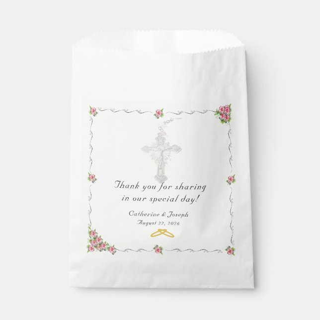 Sacolinha Nupcial Rosa Católica Casamento Favorita Bolsas (Frente)