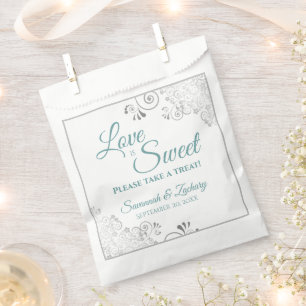 Sacolinha O amor é doce Lace de Prata em Casamento Branco