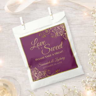 Sacolinha O amor é doce Magenta Plum e Dourado Casamento de