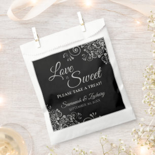 Sacolinha O amor é doce rendas prateadas no casamento legan