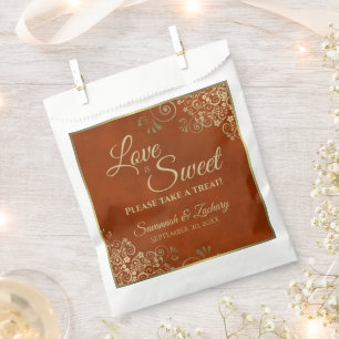 Sacolinha O amor é o doce Rust Orange e Dourado Casamento d