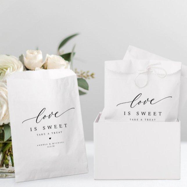 Sacolinha O Amor Moderno Elegante é o Sinal de Desserts de C (Elegant Wedding Favor Bags - Love is Sweet - Modern & Simple)