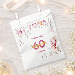 Sacolinha obrigado branco de flor de magnólia rosa, 60 anos
