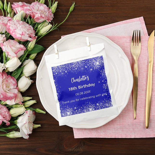 Sacolinha Obrigado de aniversário do nome da brilha azul rea (Criador carregado)