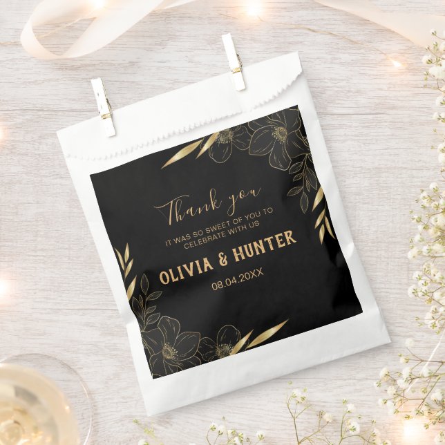 Sacolinha Obrigado de casamento Dourado e negro moderno (Cortado)