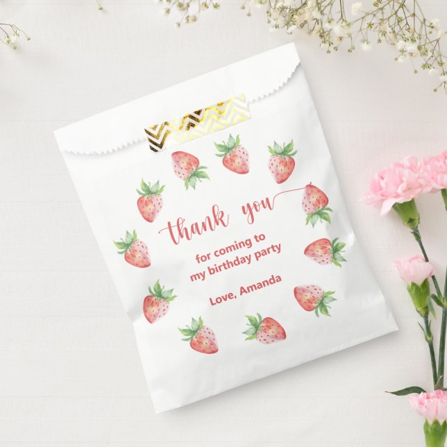 Sacolinha Obrigado de primeiro aniversario de morangos de aq (Selado)