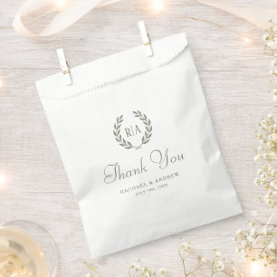 Sacolinha Obrigado Elegante Monograma Wreath Wedding Verde