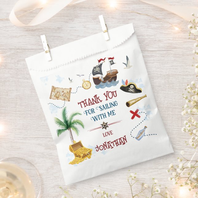 Sacolinha Obrigado Festa de piratas Bebê aniversário (Cortado)