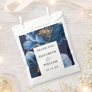 Sacolinha Obrigado Moderno de Casamento Floral Azul Marinho 