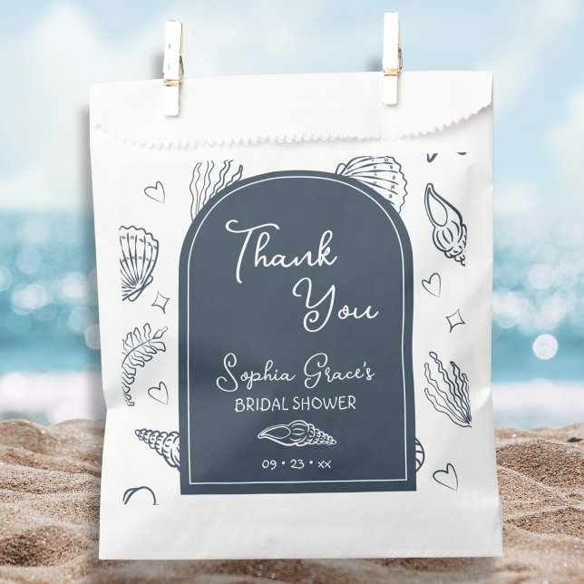 Sacolinha Obrigado Navy Conchas Azuis Doodles (Criador carregado)