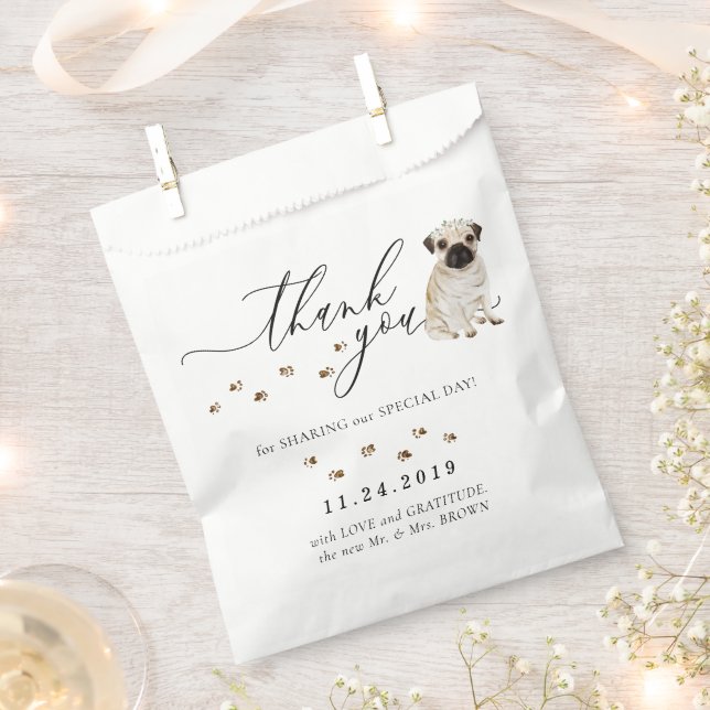 Sacolinha Obrigado pelo casamento do cão Pug (Cortado)