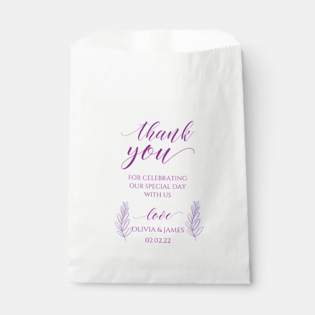 Sacolinha obrigado roxo, sua bolsa de casamento (Frente)