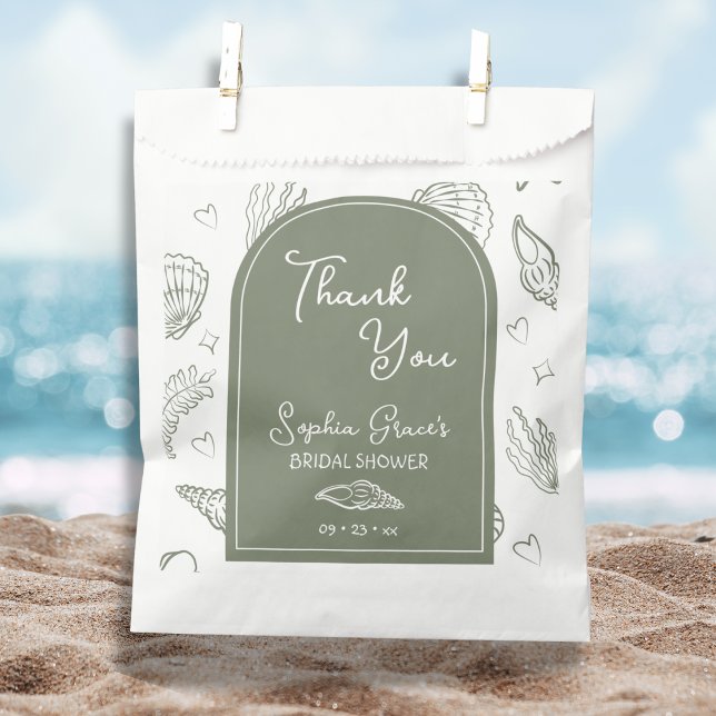 Sacolinha Obrigado Sage Green Seashells Doodles (Criador carregado)