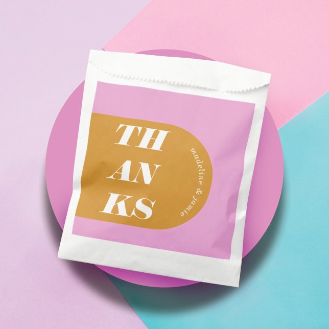 Sacolinha Obrigados Arco Retroativo Mínimo Rosa e Amarelo Mo (Thanks Modern Minimal Pink & Yellow Retro Arch Favor Bag)