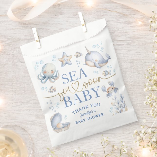 Sacolinha Ocean Sea You Soon Baby Shower Boy Blue  (Cortado)