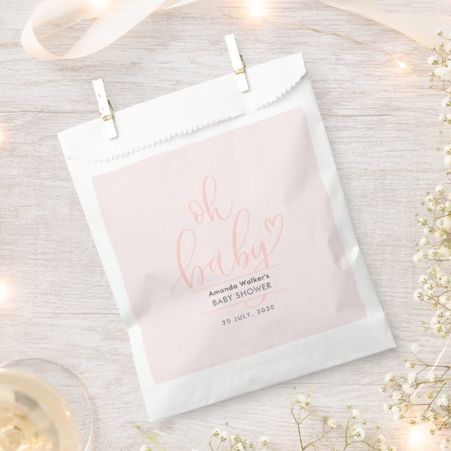 Sacolinha Oh Baby Pink Script Minimal Baby Shower  (Cortado)