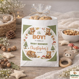 Sacolinha Oh Boy Watercolor Woodland Bear Baby Shower