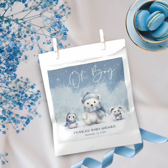 Sacolinha Oh Boy Winter | Chá de fraldas Woodland Editável (Criador carregado)