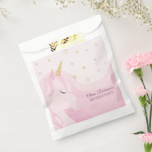 Sacolinha Ontem Dourado Unicórnio Rosa Mágico