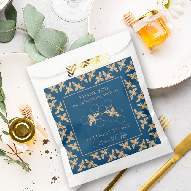 Sacolinha Ouro Indigo & Honeycomb Chá de casamento de Abelha (Criador carregado)