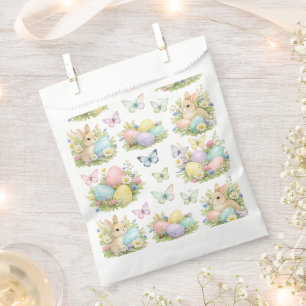 Sacolinha Ovos e Coelhos de Páscoa em Pastel Flores e Borbol