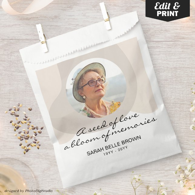 Sacolinha Pacote de Semente Funeral Personalizado Favorece F (Custom Funeral Seed Packet Favors Memorial Photo Favor Bag)