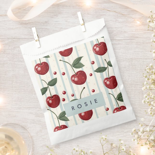 Sacolinha Padrão de Cereja Vermelha Personalizada Retro-Vint (Cortado)