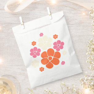 Sacolinha Padrão de Flor - Rosa, Laranja e Creme
