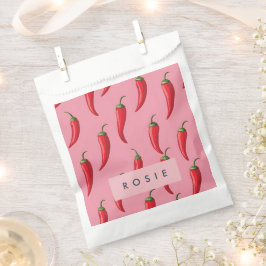 Sacolinha Padrão de Pimenta Vermelha Picante em Fundo Rosa