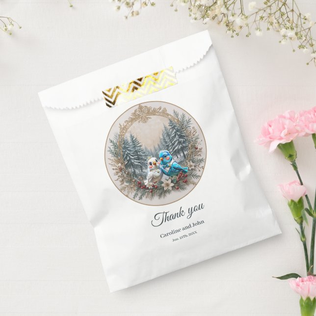 Sacolinha Paisagem de inverno com casal de casamento de páss (Selado)