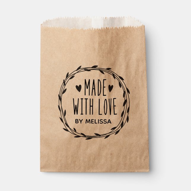 Sacolinha Papel Kraft Personalizado Feito Com Amor (Frente)