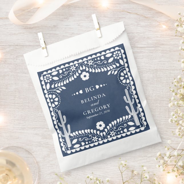 Sacolinha Papel Picado Boda Mexican Rustic Blue Wedding (Cortado)
