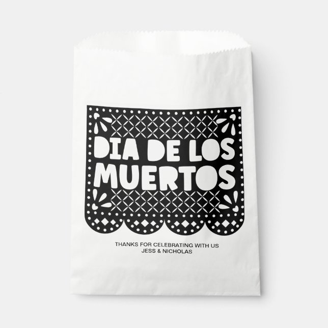 Sacolinha Papel Picado Preto Personalizado Dia de los Muerto (Frente)