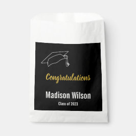 Sacolinha Parabéns Graduação Preta Branco e Dourada