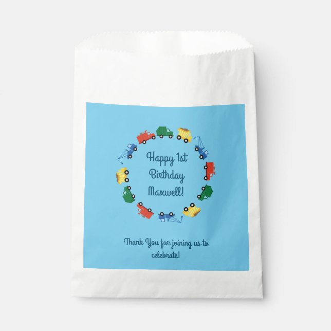 Sacolinha Partido do Aniversário de criança de Caminhões de  (Frente)